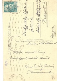képeslap hátoldalán: közeli viszontlátásig barátsággal, szívből köszönt Rónai Mihály András és Marianne, Menton, 1948. október 28.