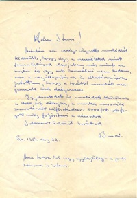 Domanovszky Endre a kor népszerű szocreál művészének levele. Mint írja nem tud együtt dolgozni Dombrovszkyval, mert 'munkádból kiderült, hogy úgy a szemléleted, mint formalátásod alapjában más mint az enyém.' Dombrovszky a Párizsi Iskola képviselője volt.