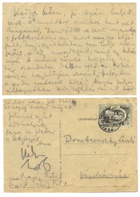 Berény Anna levele Dombrovszkynak, amit apja, Berény Róbert helyett írt, mert a mesternek 'cipóra dagadt a keze' - a kézjegyét azért elhelyezte a lap alján. 1951.